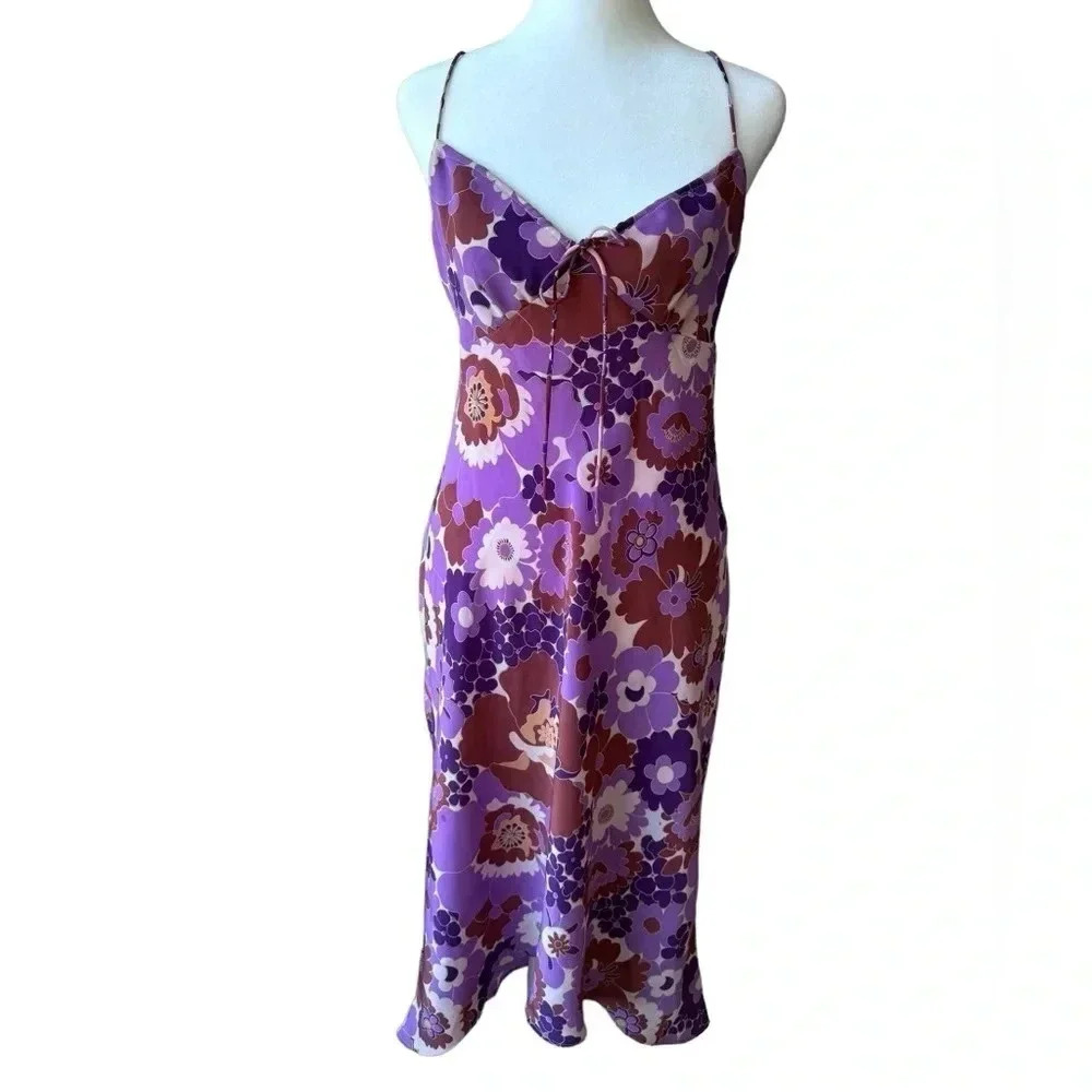 Express Vintage 90’s/Y2K Strappy Satin Floral Midi Slip Dress womens size 3/4